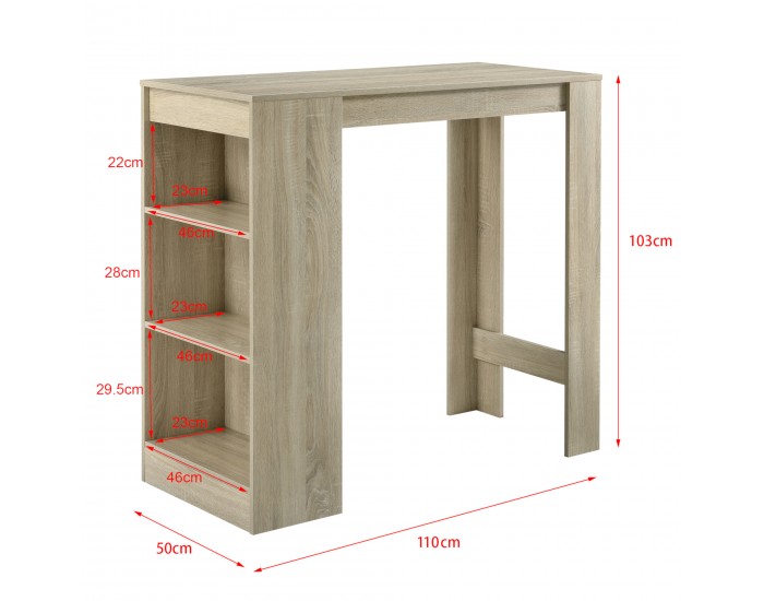 Елегантна бар маса с плот за напитки  , 110 x 50 x 103 cm, Ефект Дъб