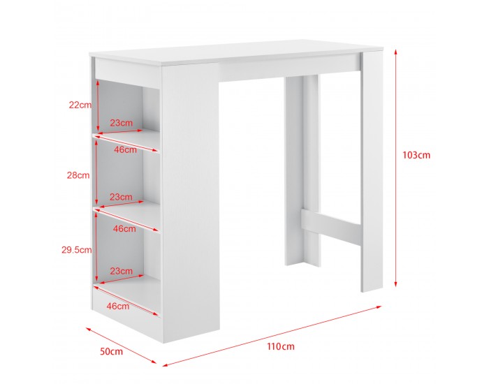 Елегантна бар маса с плот за напитки, 110 x 50 x 103 cm, Бяла