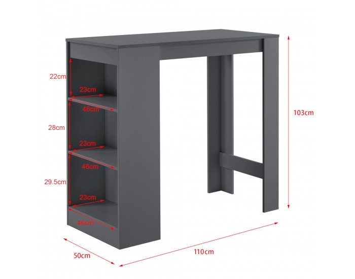 Елегантна бар маса с плот за напитки, 110 x 50 x 103 cm, Тъмносива