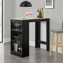 Елегантна бар маса с плот за напитки, 110 x 50 x 103 cm, Черна/Ефект Дъб - Бар маси
