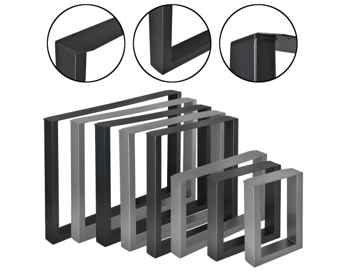 2 бр. комплект крака за маса за хранене - 90 x 72 см.- атрацит - сиви, с тапи за предпазване на подовата настилка