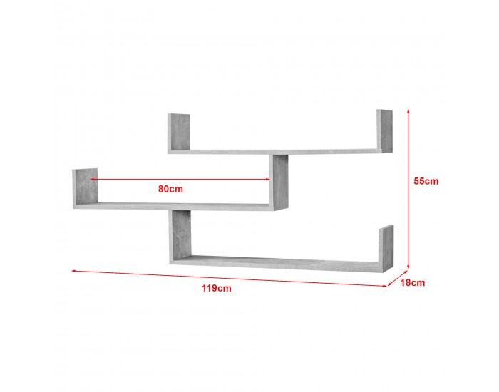 Стенен рафт Grimstad, размери 119 x 18 x 55 см.,  Бетонен вид цвят
