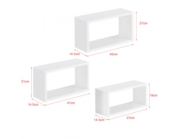 Стенен рафт Mandal, Комплект от 3 броя, бели