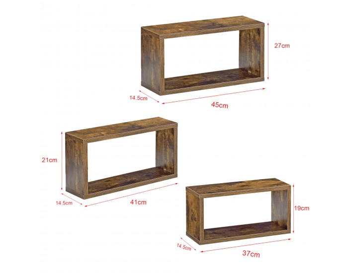 Стенен рафт Mandal,  Комплект от 3 цвята,  тъмно дърво Стенен рафт Mandal,  Комплект от 3 цвята,  тъмно дърво