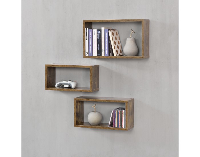 Стенен рафт Mandal,  Комплект от 3 цвята,  тъмно дърво Стенен рафт Mandal,  Комплект от 3 цвята,  тъмно дърво