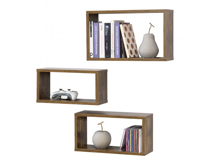 Стенен рафт Mandal,  Комплект от 3 цвята,  тъмно дърво Стенен рафт Mandal,  Комплект от 3 цвята,  тъмно дърво