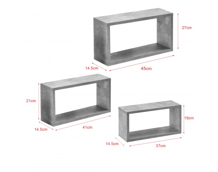 Стенен рафт Mandala,  комплект от три различни размера,  бетонен вид цвят