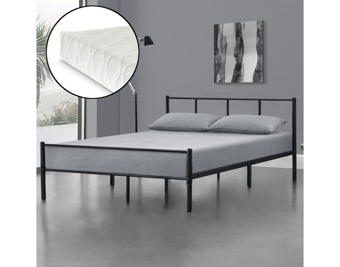 Метално легло с матрак Laos, Черно, синтерована стомана   160 х 200 cm