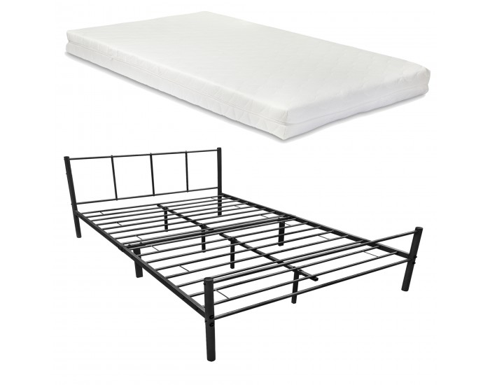 Метално легло с матрак Laos, Черно, синтерована стомана   160 х 200 cm