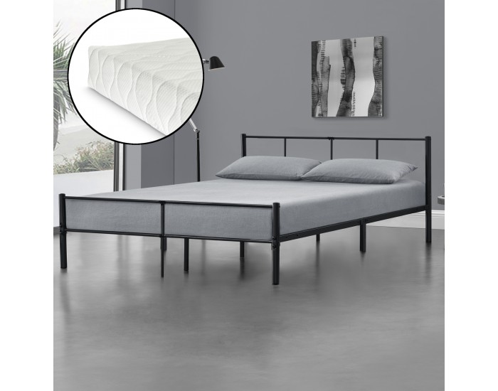 Метално легло с матрак  Laos, Черно, синтерована стомана   180 х 200 cm