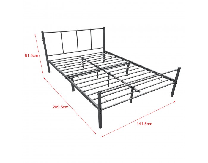 Метална рамка, 140 х 200 см, Тъмносиво, с матрак и подматрачна рамка