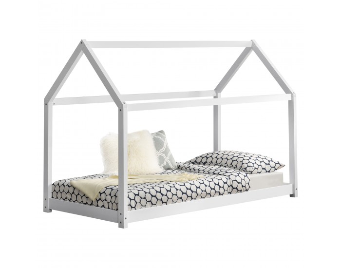 Детско легло дизайн Къщичка, 70 х 140 см., Бяло, матирано покритие