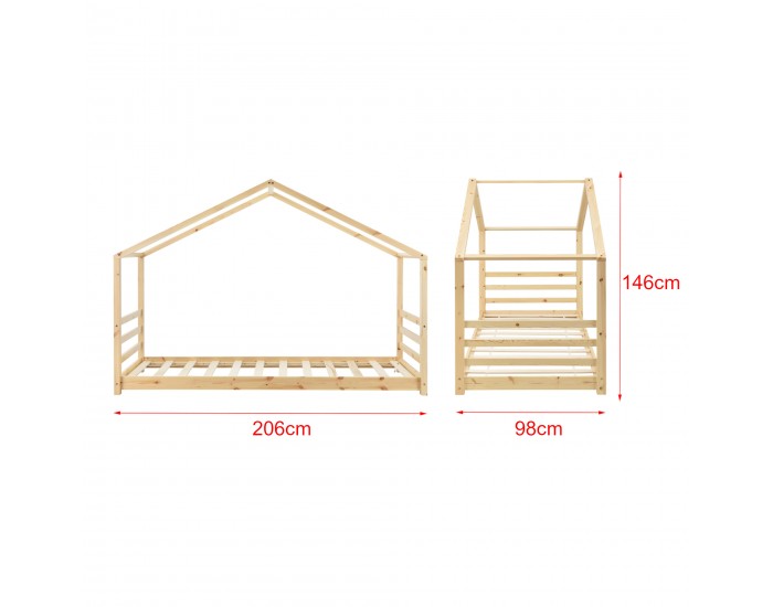 Детско легло от борово дърво, естествено дърво, 200x90cm
