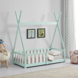 Детско креватче с предпазна решетка, форма Шатра, Чам, Мента - Детска стая