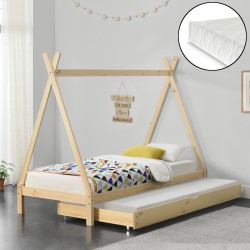 Детско разтегателно легло, индианска шатра 90 x 200 cm с матрак, натурален бор - Sonata G