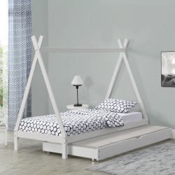 Детско легло с допълнителна рамка, 90 x 200 cm, Борово дърво, Бяло - Sonata G