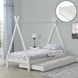 Детско разтегателно легло, индианска шатра  90 x 200 cm с матрак, Бяло - Sonata G