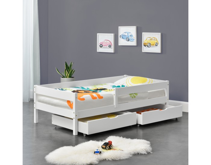 Детско легло Borgarnes с чекмеджета за съхранение, борово дърво, 200 x 90 cm, бяло