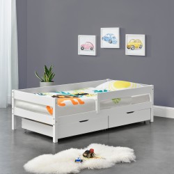 Детско легло Borgarnes с чекмеджета за съхранение, борово дърво, 200 x 90 cm, бяло - Детска стая