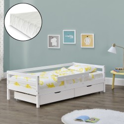 Детско легло  Reykholt с матрак и чекмеджета, подматрачна решетка, 90 x 200 cm бяло, матирано покритие - Детска стая