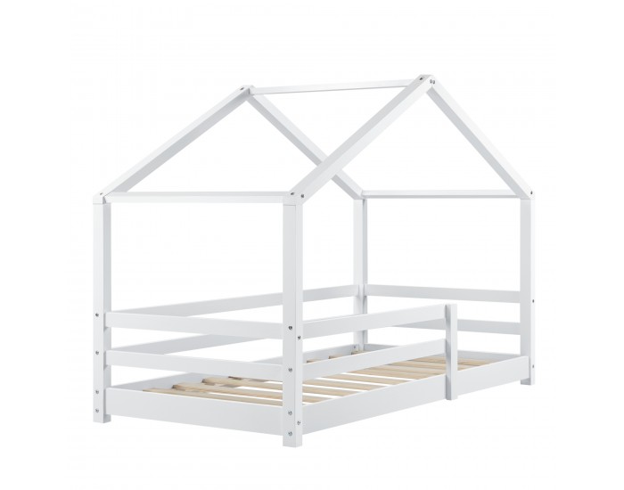 Детско легло - Къщичка от борово дърво, Бяло, 160x80cm