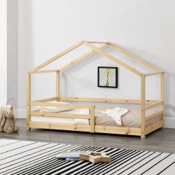Детско легло - Къщичка от борово дърво, Натурален цвят, 200x90cm - Детски легла