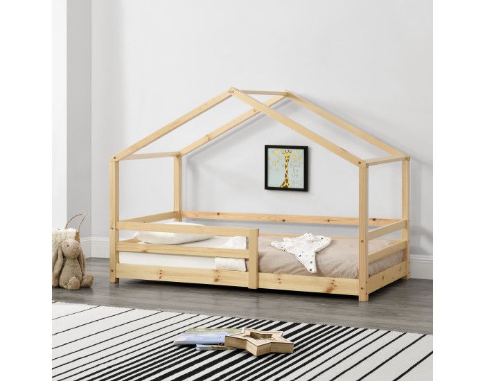 Детско легло - Къщичка от борово дърво, Натурален цвят, 140x70cm