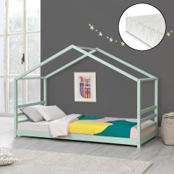 Детско легло от борово дърво, Мента 200x90cm с матрак и предпазна решетка - Детска стая