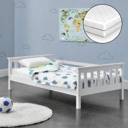 Детско легло Nuuk с ортопедичен матрак и възможност за съхранение, 80x160 cm, борово дърво, бяло - Sonata G