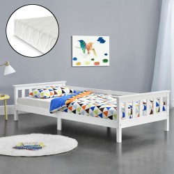 Детско легло Nuuk с матрак и възможност за съхранение, 90x200 cm, борово дърво, бяло - Sonata G
