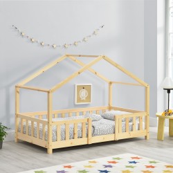 Детско легло Treviolo естествен бор с предпазна решетка 160 x 80 cm - Детски легла
