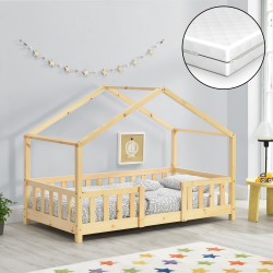 Детско легло Treviolo, с матрак и защитна преграда,борово дърво, 80х160см - Детски легла
