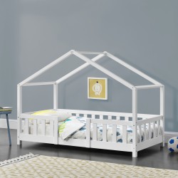 Детско легло Treviolo естествен бор с предпазна решетка 160 x 80 cm бяло - Детски легла