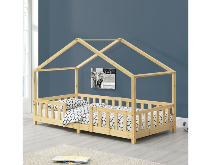Детско легло Treviolo естествен бор с предпазна решетка 200 x 90 cm