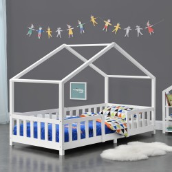 Детско легло  Treviolo естествен бор с предпазна решетка 200 x 90 cm бяло - Детска стая