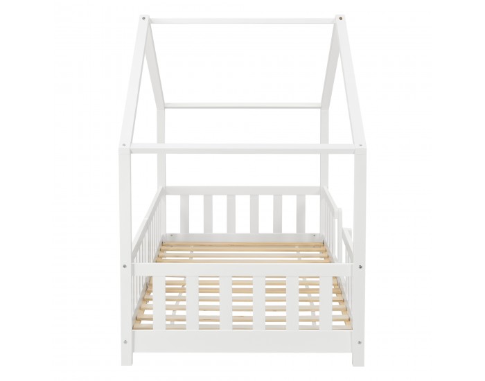 Детско легло  Treviolo естествен бор с предпазна решетка 200 x 90 cm бяло