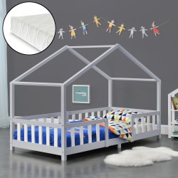 Детско легло Treviolo, размери 90x200 см, с матрак студена пяна и решетка,  светло сиво и бяло - Детски легла