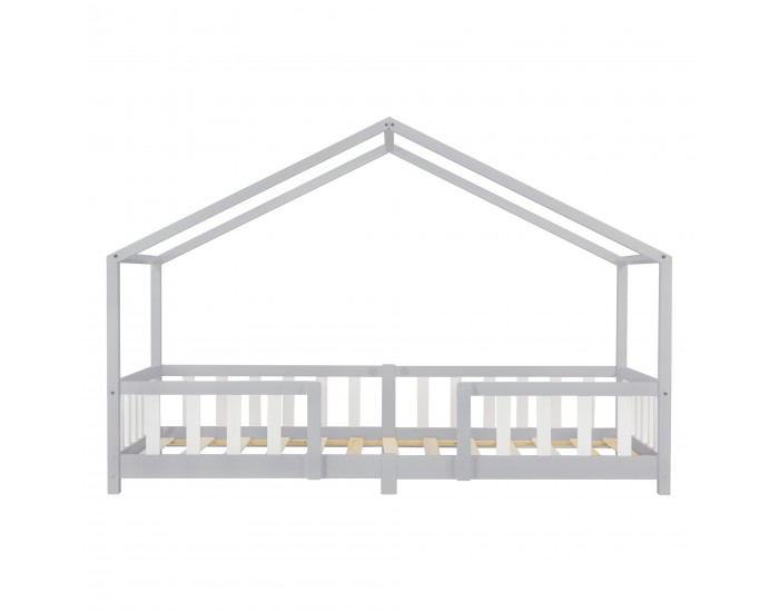 Детско легло Treviolo, размери 90x200 см, с матрак студена пяна и решетка,  светло сиво и бяло
