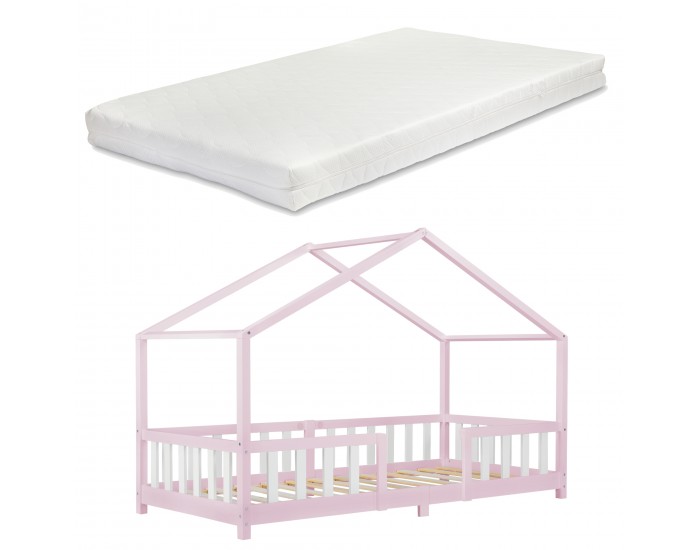 Детско легло Treviolo, размери 90x200 см,  с матрак студена пяна и решетка,  розово бял цвят