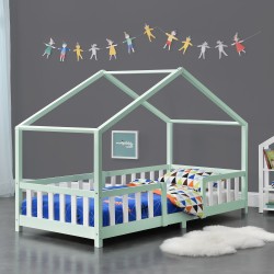 Кошара Trevelio, размери  90x200 см,  с ламелна рамка + решетка, Дървесна мента, бял цвят - Детска стая