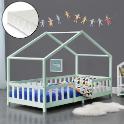 Детско легло Тревиоло, размери 90х200 см,  с матрак студена пяна и решетка,  мента, бял цвят - Детски легла