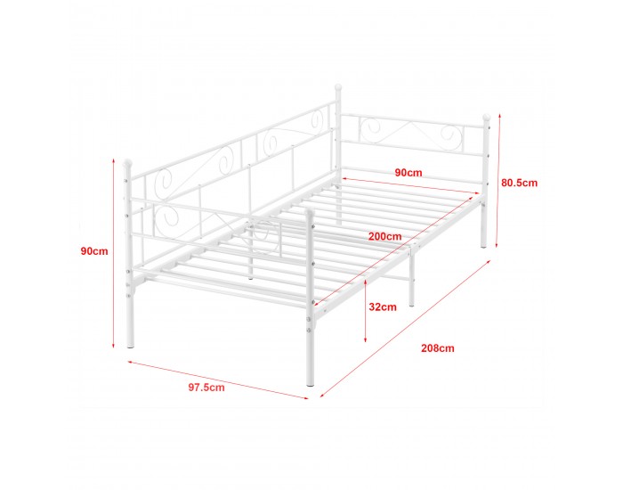 Метално легло Kerava, размери  90x200 см,  Бял цвят