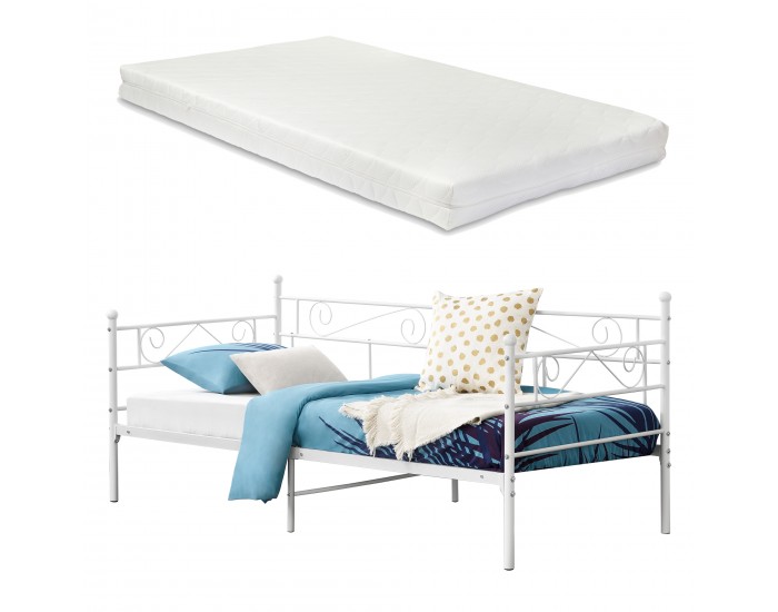 Метално легло Kerava, размери  90x200 см,  с матрак от студена пяна,  Бял цвят