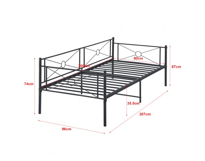Метално легло Алвеста, размери 90x200 см, Черен цвят