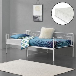Метално легло Алвеста, размери  90x200 см,  с матрак Cold Дунапрен,  Бял цвят - Легла