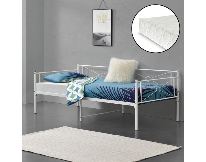 Метално легло Алвеста, размери  90x200 см,  с матрак Cold Дунапрен,  Бял цвят