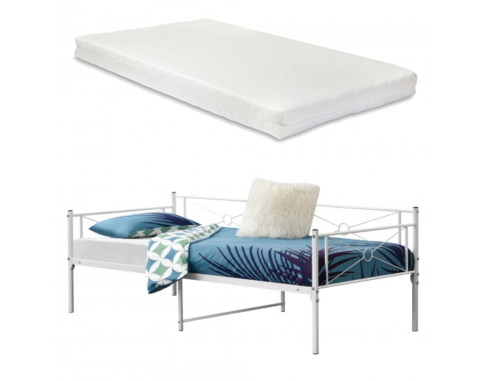 Метално легло Алвеста, размери  90x200 см,  с матрак Cold Дунапрен,  Бял цвят