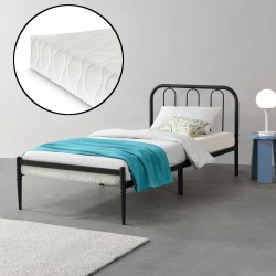 Легло Hanko с метална рамка, подматрачна решетка и матрак , Черно, синтерована стомана, 90 х 200 см - Легла