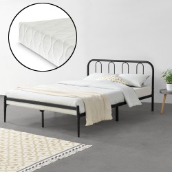 Легло Hanko с метална рамка, подматрачна решетка и матрак , Черно, синтерована стомана, 160 х 200 см - Sonata G