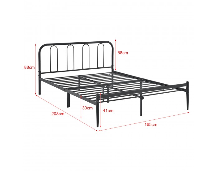 Метално легло с подматрачна решетка, 160x200cm Черно, Синтерована стомана